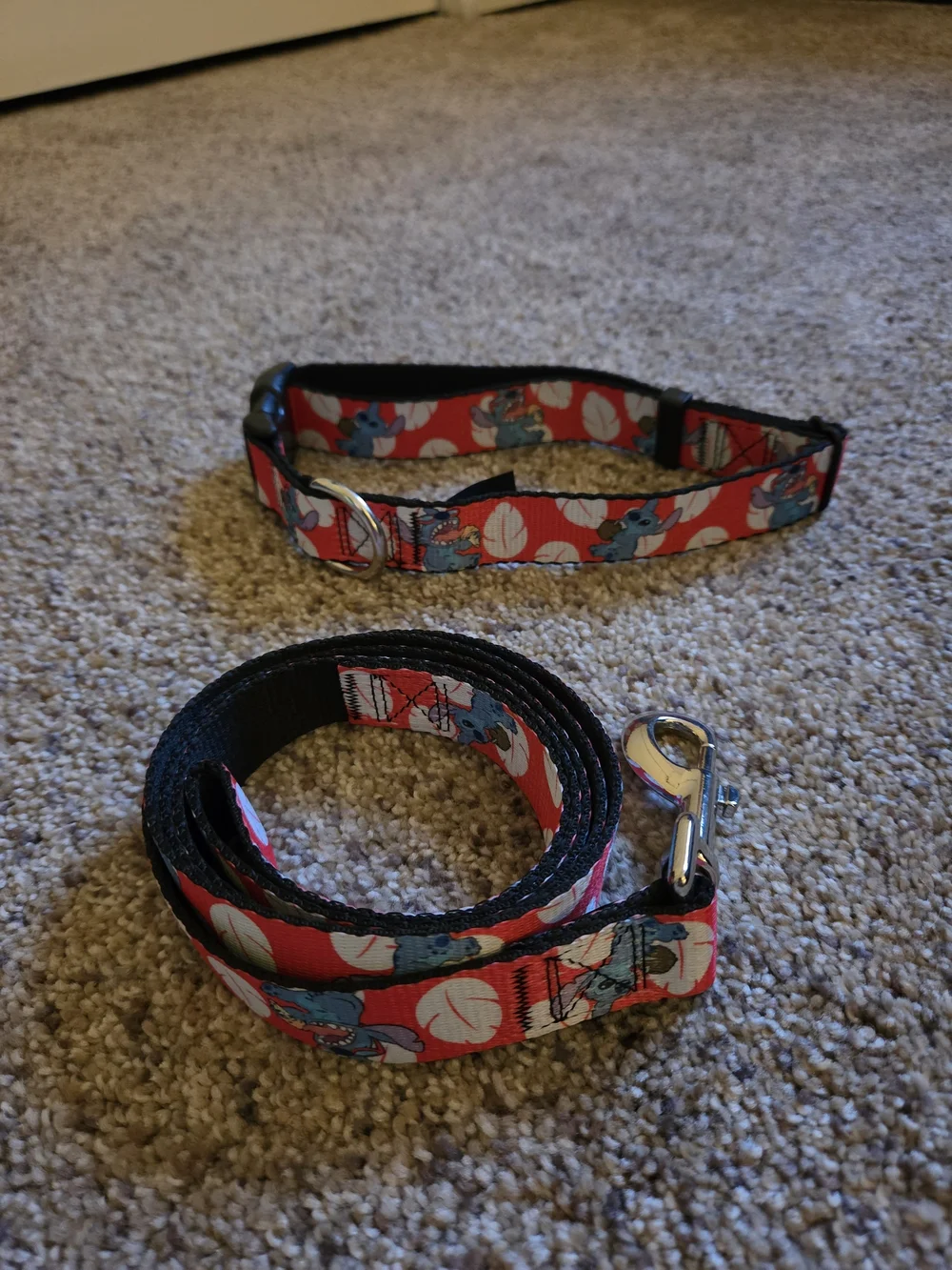 Disney Red Dog Collar and Leash Set with Blue Character Accents